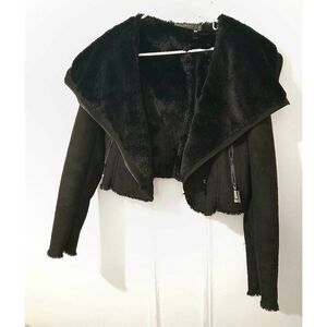Stella Jamie womens large fleece lined  black faux suede jacket studded